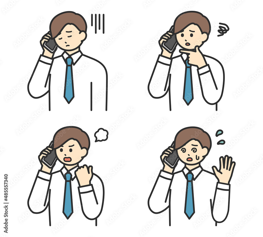 男性社員ががスマートフォンで連絡するイラスト素材