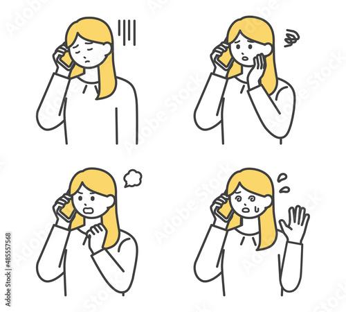 女性社員がスマートフォンで連絡するイラスト素材
