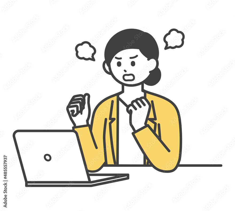 女性社員がパソコンを操作するイラスト素材 女性社員がパソコンを操作するイラスト素材