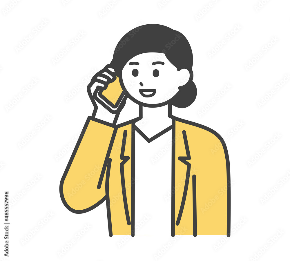 女性社員がスマートフォンで連絡するイラスト素材