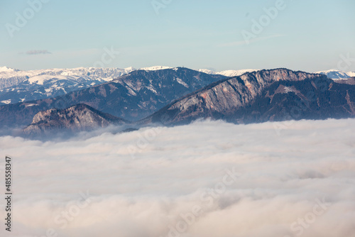 Obraz na płótnie mountain peaks Roethelstein and Rote Wand above sea of fog in Styria, Austria w salonie
