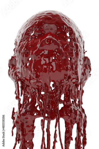 3D illustration of a severed human head covered in blood