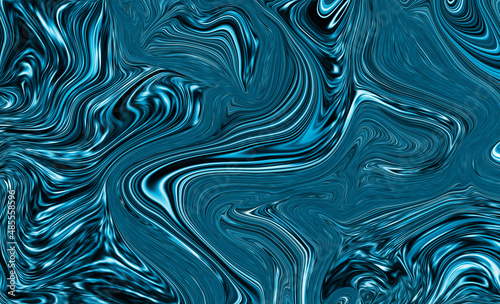 Blue waves marble texture. Precious metal flow image. Liquid surface artwork. 3d illustration