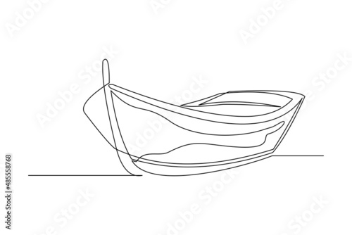 Continuous single one line drawing of wooden fishing canoe vector illustration