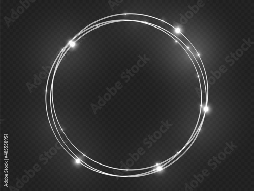 Luxurious fashion silver glitter vector circle frame, glowing light effect.