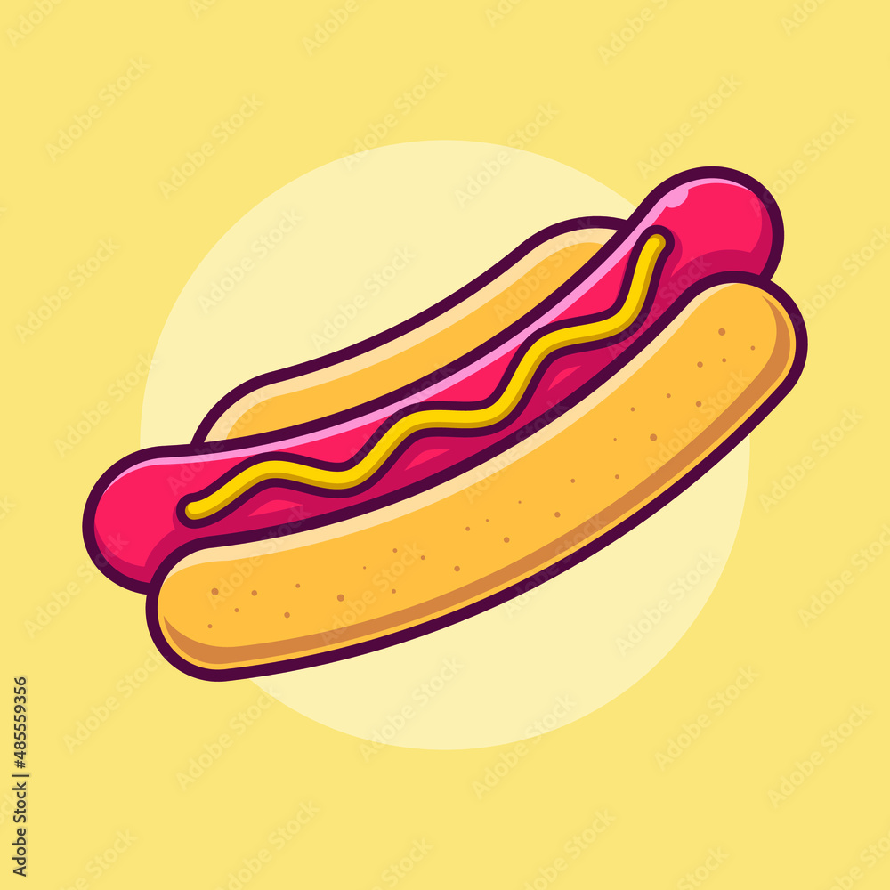 Fast food illustration, hotdog vector in retro style can be used for food products and billboards. Fast food illustration, hotdog vector in retro style can be used for food products and billboards.
