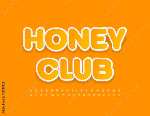 Vector creative concept Honey Club. Yellow trendy Font. Sticker set of Alphabet Letters and Numbers