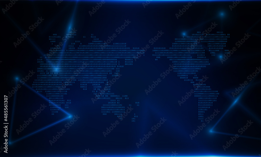 Abstract a stream of binary code numbers on the monitor are the computer matrix of world map. Hitech communication concept innovation background, vector design Abstract a stream of binary code numbers on the monitor are the computer matrix of world map. Hitech communication concept innovation background, vector design