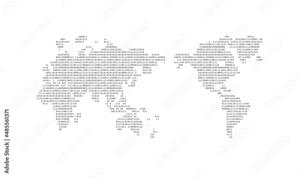 Stream of binary code numbers on the monitor are the computer matrix of world map. black and monochrome vector design Stream of binary code numbers on the monitor are the computer matrix of world map. black and monochrome vector design