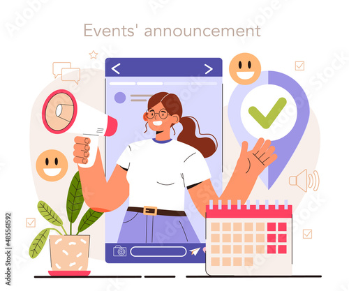 Events announcement. Content strategy development. Social media
