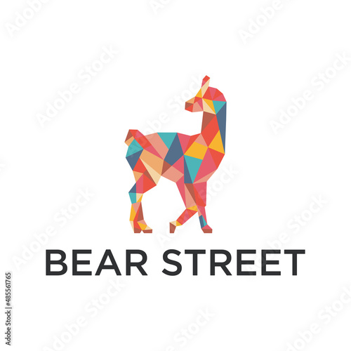 Colorful polygonal alpaca logo, geometrical alpaca logo