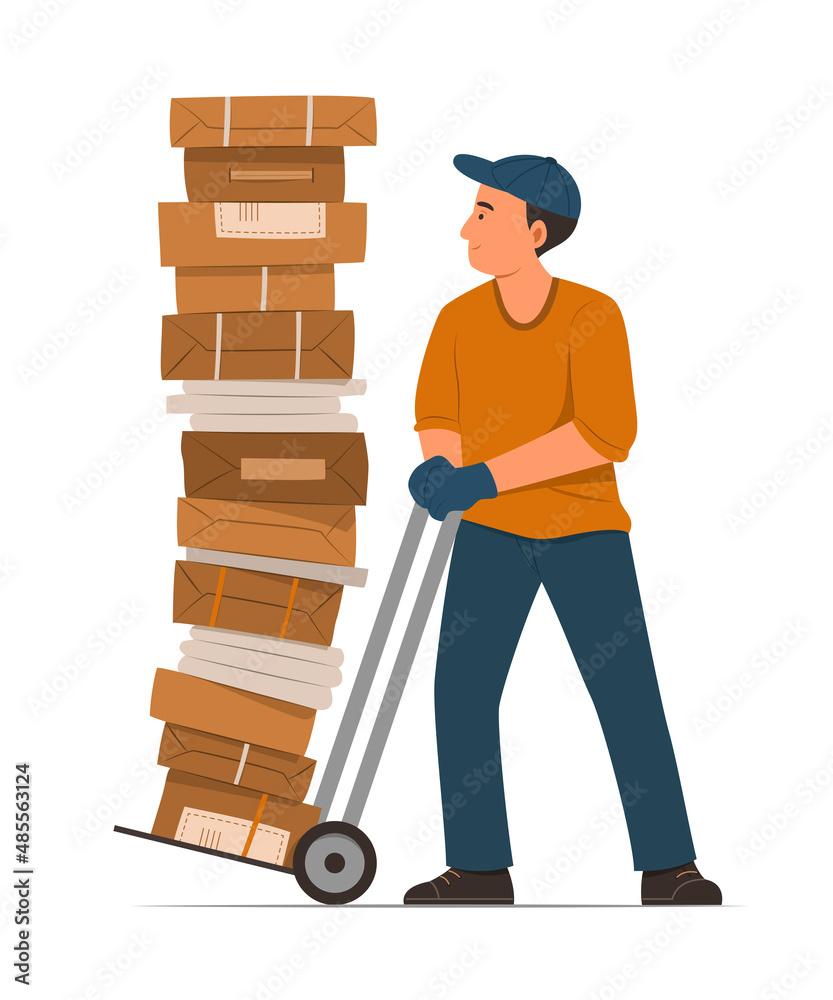 Delivery Man with a Push Cart. Delivery Man with a Push Cart.