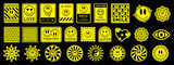 Collection of Trendy Smile Stickers. Set Of Cool Acid Style Badges. Rave Graphics. Emoticon patches.
