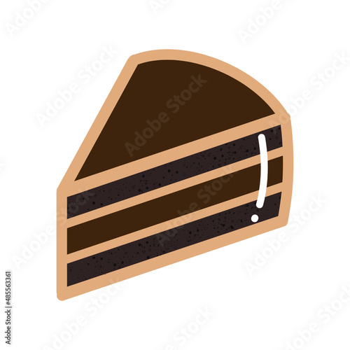 Chocolate layers cake with white shinny. Hand drawn flat cartoon vector illustration isolated on white background	
