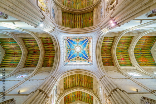 Interior of the Almudena Cathedral in the city of Madrid  columns  arches  ceilings and dome