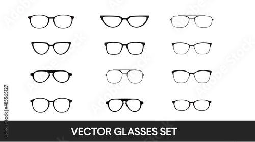 Vector isolated Illustration of a Glasses Frame Set. Set of glasses frames