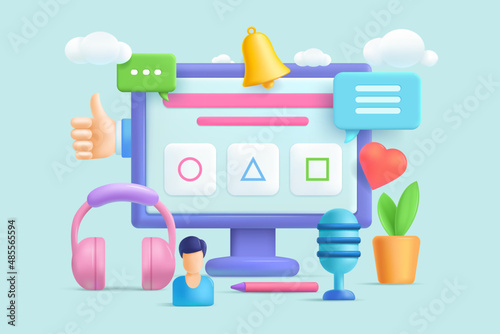 3d social media icon. Digital marketing. Online social network. Vector design isolated. 3d vector icon illustration.