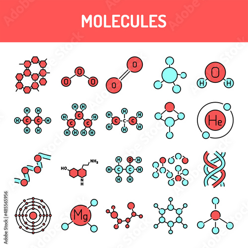 Molecules line icons set. Isolated vector element.
