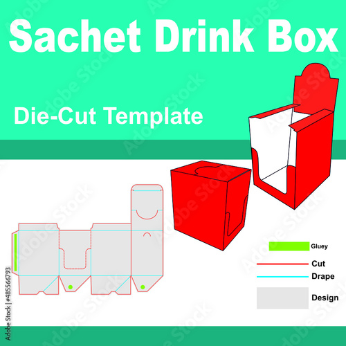 Sachet Drink Box pack with Die-Cut Template