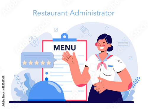 Restaurant concept. Caffe employees and administration. People having