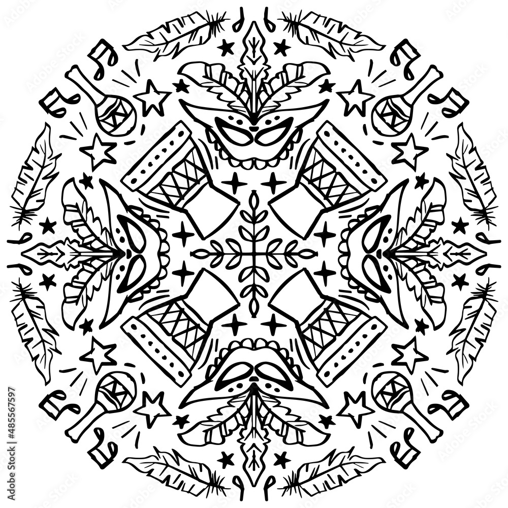 Carnival Mandala Art, hand drawing illustration