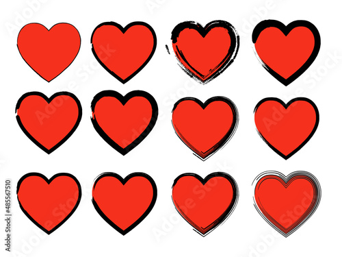 Grand ensemble de coeurs rouge. Éléments de design pour la Saint-Valentin. Formes de coeur illustration vectorielle. Isolé sur fond blanc 