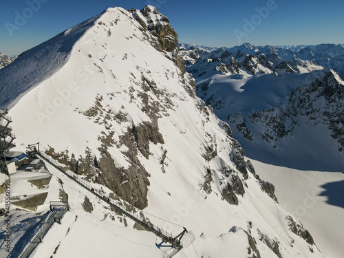 Drone view at the cliffwalk of mount Titlis over Engelberg on Switzerland photo