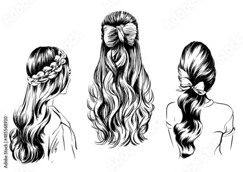 illustration set of romantic braided hairstyles