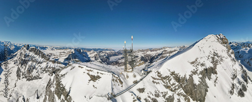 Drone view at the cliffwalk of mount Titlis over Engelberg on Switzerland photo