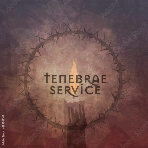 Tenebrae Service over a lit candle and crown of thorns symbolizing the Service of Shadows during Holy Week.Square format. photo