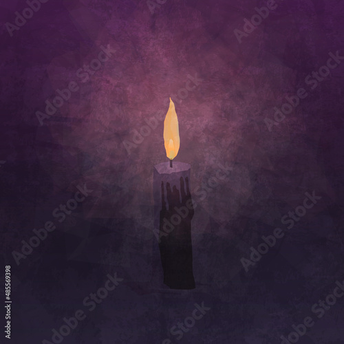 Single purple candle, symbolic of Tenebrae or candle light service. Also know as the Service of Shadows. Aged texture in multiple hues of purple and violet. Square format.