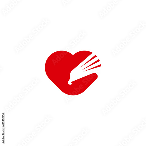 Bird red heart icon on white background love logo