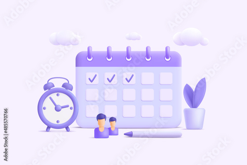 3D icon calendar. Clock. Event. Vector illustration