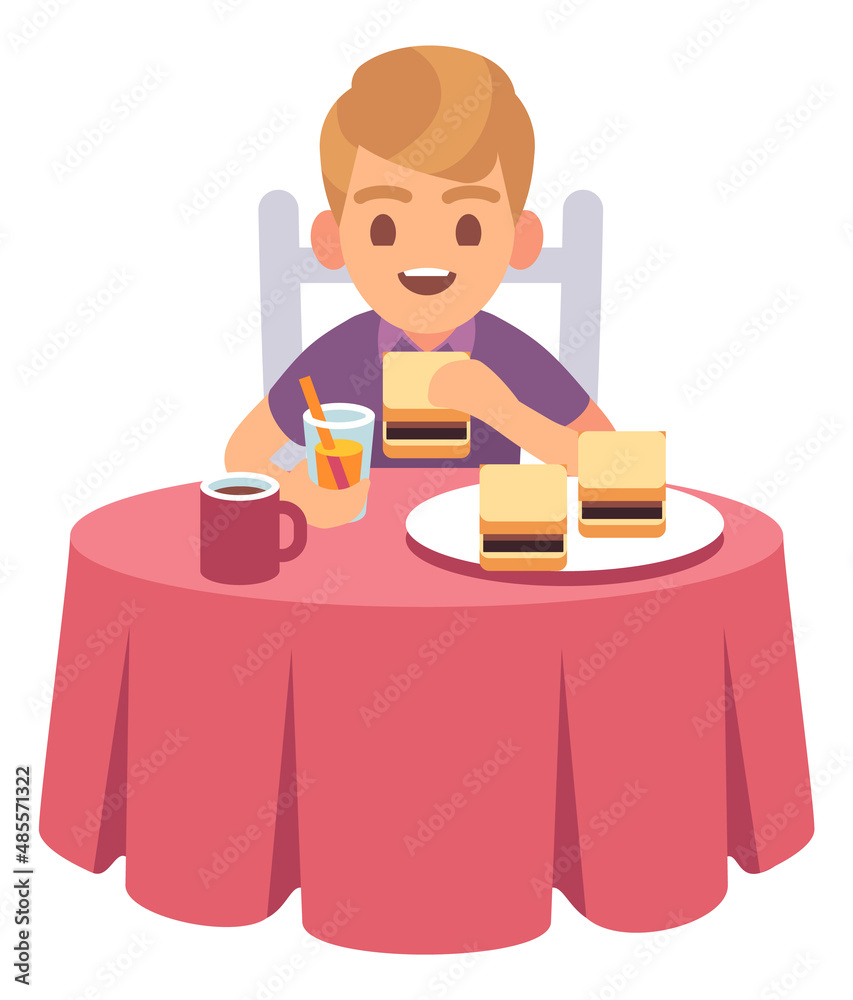 Boy eating breakfast food. Healthy kid nutrition