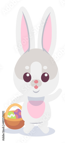 Cartoon rabbit with egg basket. Easter celebration symbol
