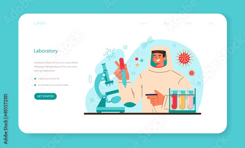 Virologist web banner or landing page. Scientist studies viruses and bacteria