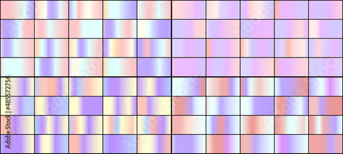 Vector set of colorful neon holographic gradients.