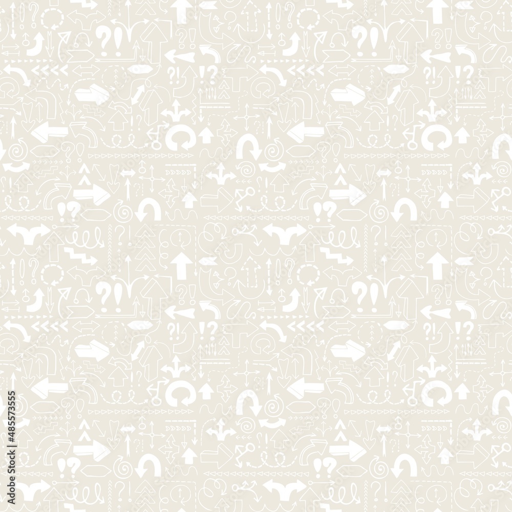 Arrow seamless pattern, neutral tileable background with hand drawn symbols