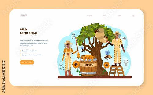 Hiver or beekeeper web banner or landing page. Apiculture farmer