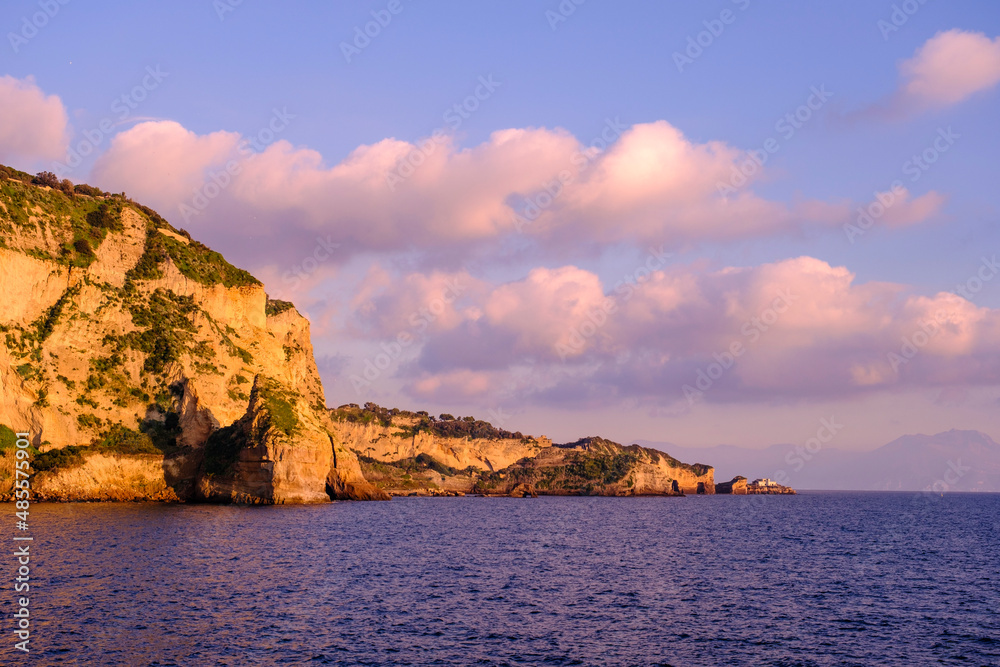 Posillipo Rocky cliff, coastline in Naples, Italy
