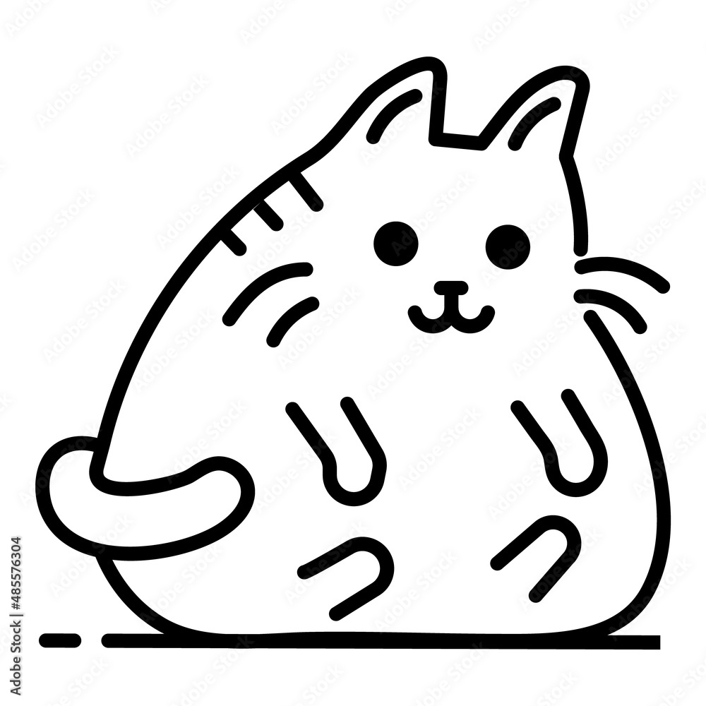 Fat Cartoon Cat Flat Icon Isolated On White Background Fat Cartoon Cat Flat Icon Isolated On White Background