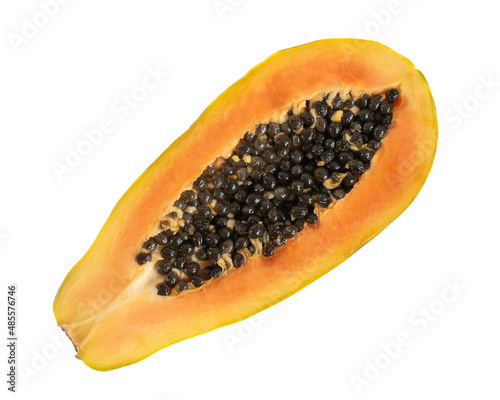 Ripe papaya fruit cut in half