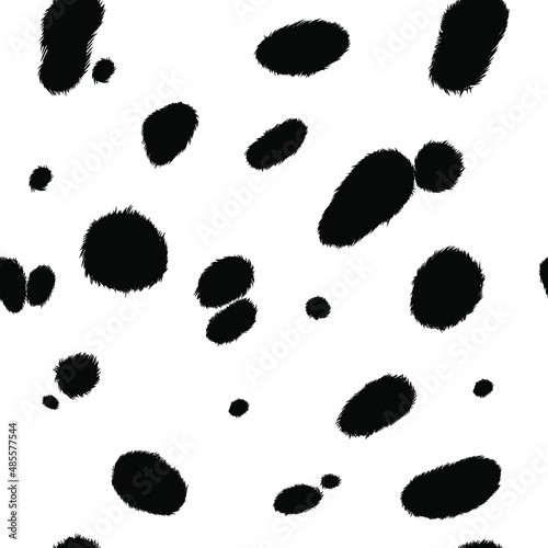 dalmatian seamless pattern, cow skin texture. Spotted background. Black and white dalmatian animal print. Stock vector illustration.