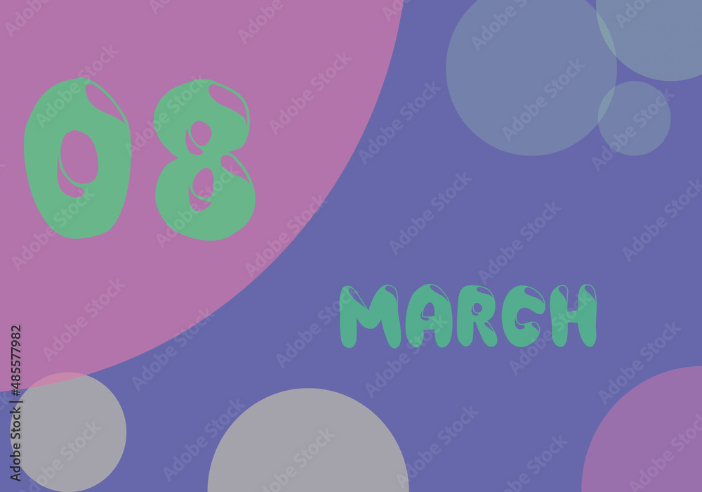 8 march day of the month in pastel colors. Very Peri background, trend of 2022.