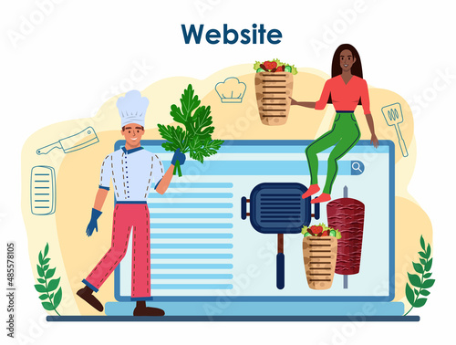 Shawarma maker online service or platform. Chef cooking delicious street