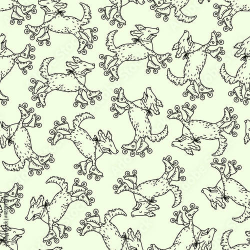 Wallpaper Mural Seamless vintage pattern with funny dogs on roller skates. Torontodigital.ca