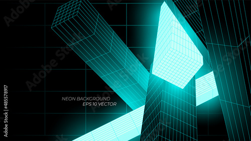 Vector image of distorted holographic neon mesh in retrofuturism style.