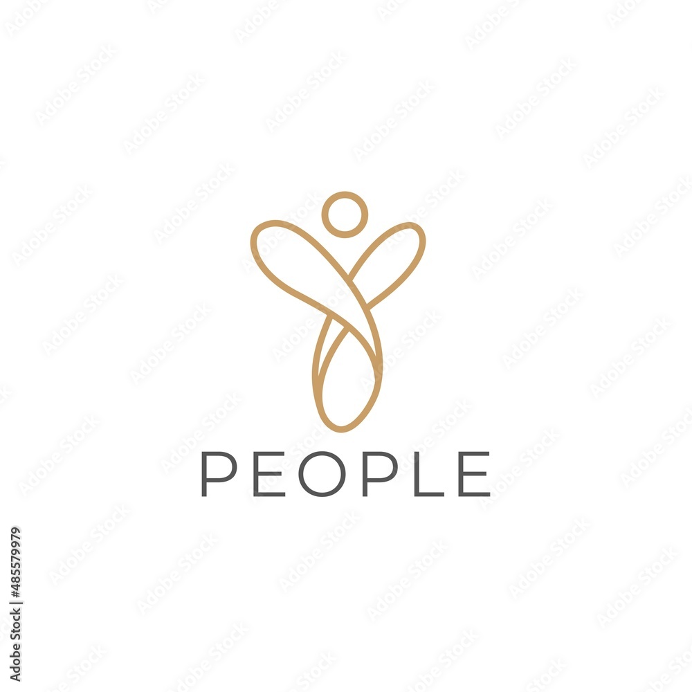 Abstract People logo design for creative community, home care, social network connections with simple line art vector