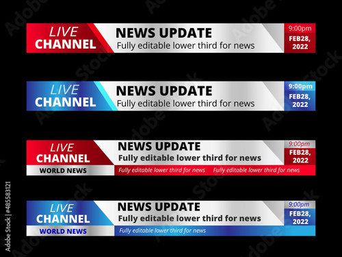 Lower thirds design template.Bright blue,red clear live news update title placeholder for screen