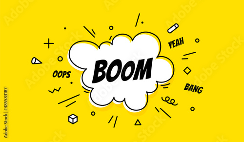 Banner Boom. Banner, speech bubble, poster and sticker concept, geometric style with text Boom. Explosion design, message speech bubble bang for banner, poster, web. Vector Illustration